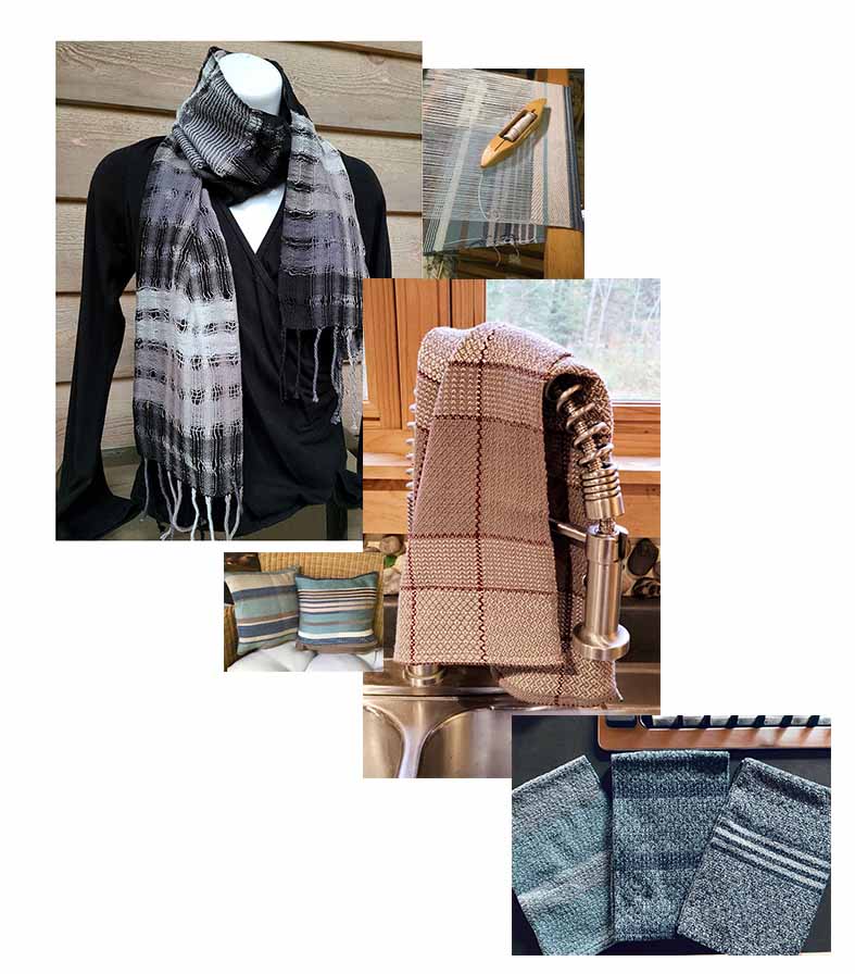 Nancy Sandstrom woven scarves in natural tones.